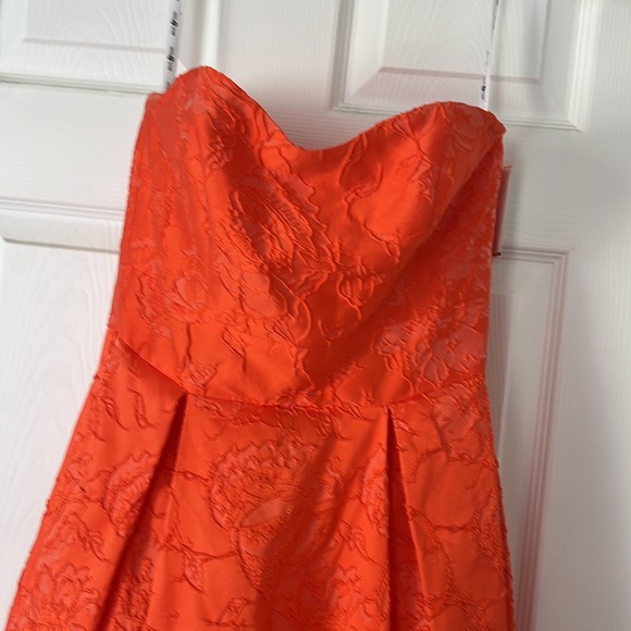 SOLD Jules & Cleo Brocade Strapless Orange Ball Gown Prom Dress Size 6 - Picture 2 of 8
